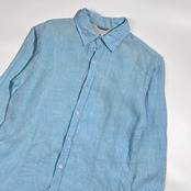 リネン100%  SHIPS シップス Herdmans社 長袖シャツ M/スカイブルー系 メンズ
