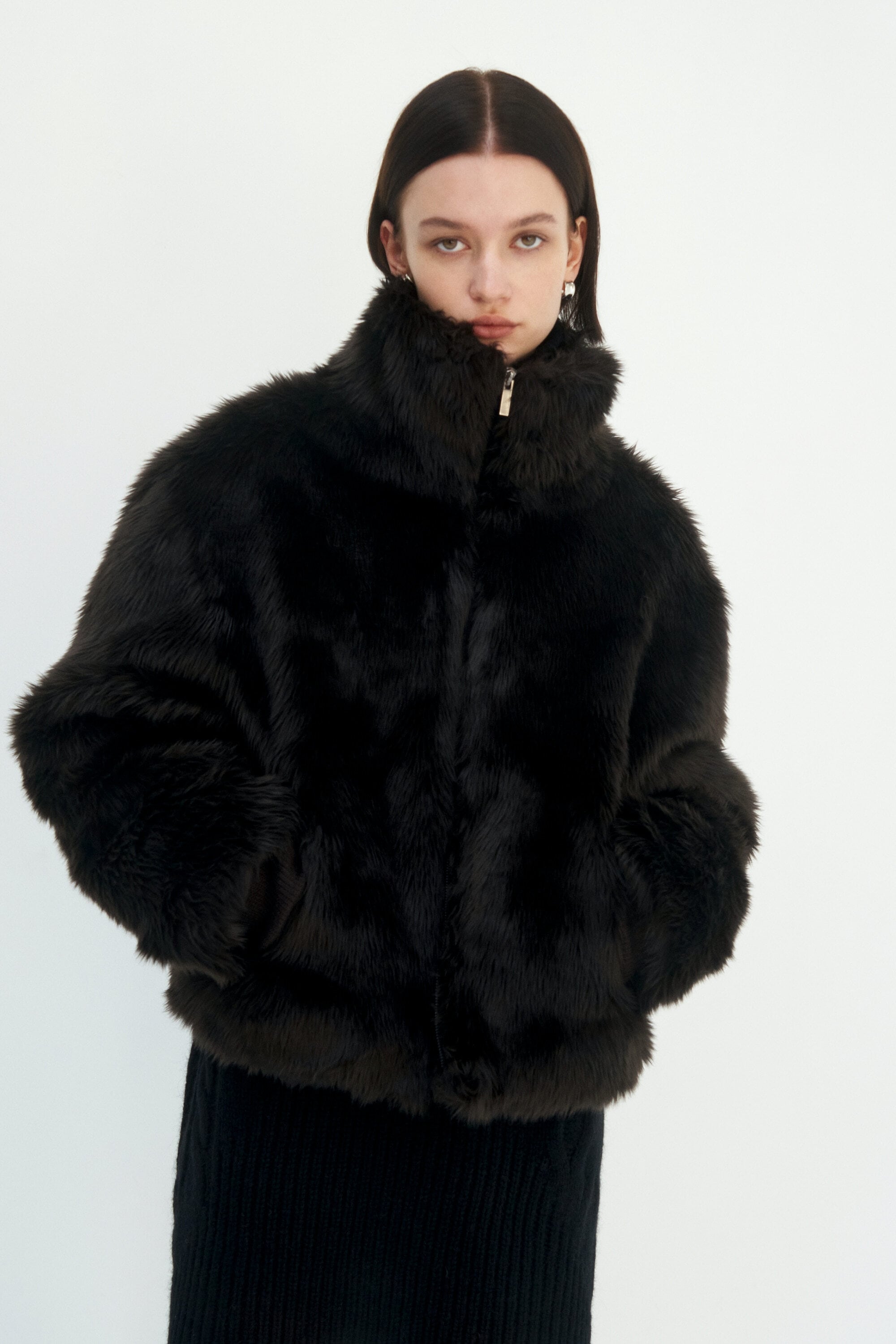 TREEMINGBIRD] High-neck Zip-up Fur Jacket [ Deep Brown ] 正規品
