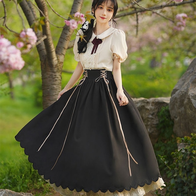ロリータファッション通販 SEASONZ クラロリ セットアップ 半袖 リボン付き レトロ
