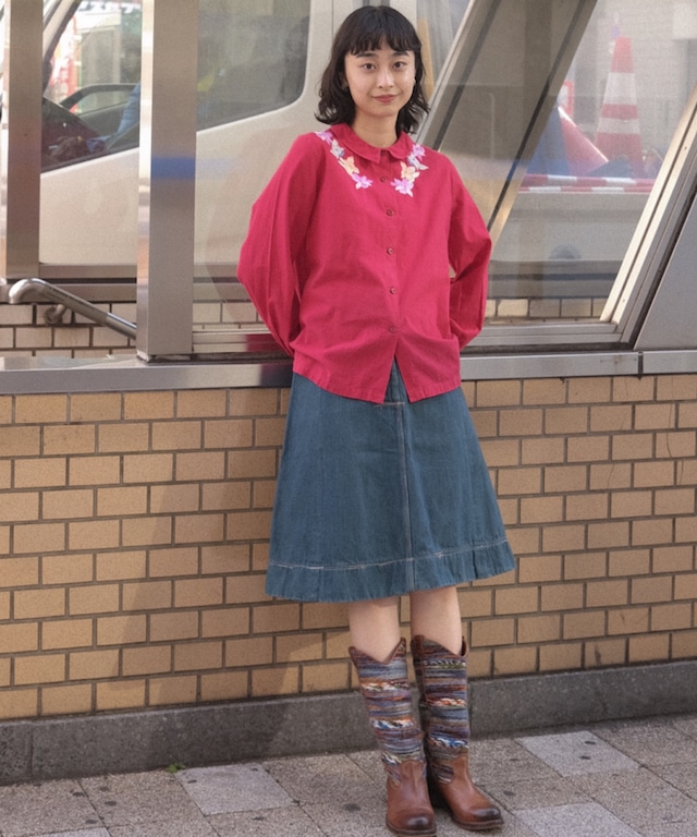 【送料無料】80's european red blouse