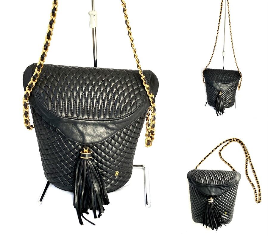 BALLY バリー キルティング フリンジ ゴールドチェーン ショルダー バッグ ラムスキン 斜め掛け 肩掛け