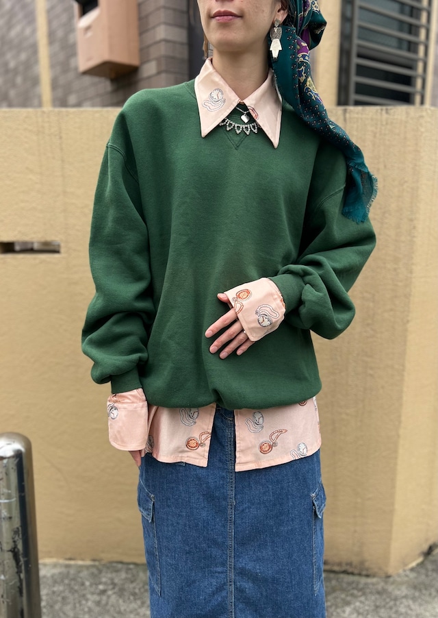 Vintage big size × deep green simple sweat ( ヴィンテージ 深緑 ビッグサイズ シンプル スウェット )