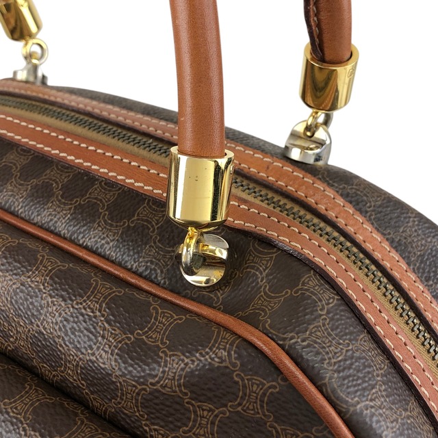 CELINE セリーヌ マカダム ハンドバッグ ブラウン ブラゾン型押し PVC レザー vintage ヴィンテージ オールド sw7bj6