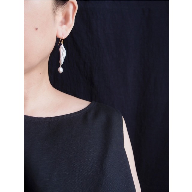 【K14gf】Baroque Pearl［！］ Exclamation Earring ／バロックパール 感嘆符ピアス（片耳用）Large