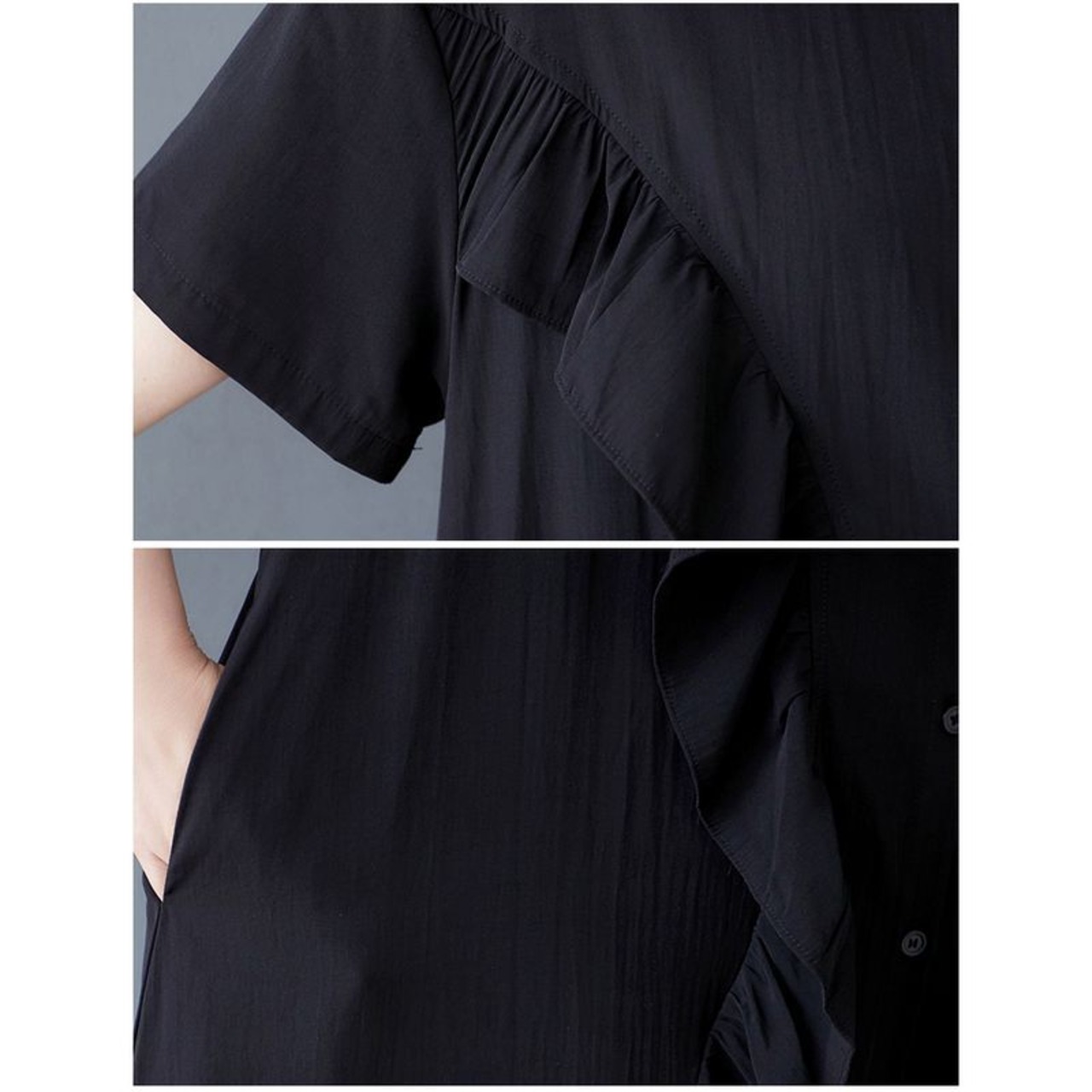 フロントフリル シャツワンピース 30076