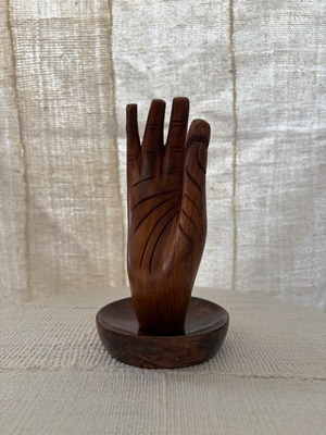 Carved Woo Hand on Wood Base