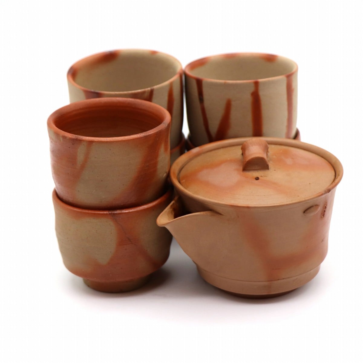 備前焼・木村陶峰・宝瓶急須・湯呑6個・煎茶器セット・No.200926-025 
