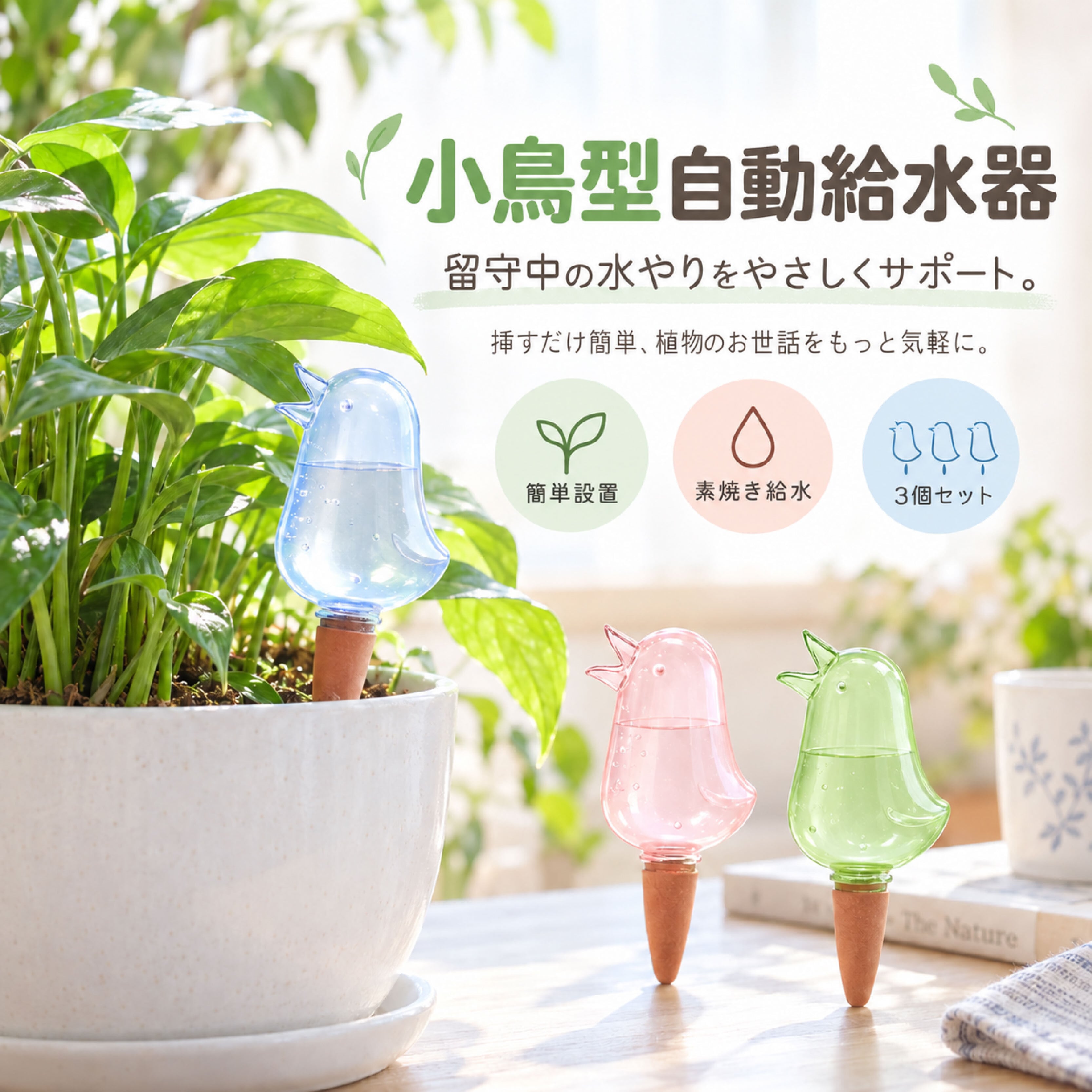 HY 1111 .観葉植物用 自動給水器 小鳥型 水やり器 鉢植え給水グッズ