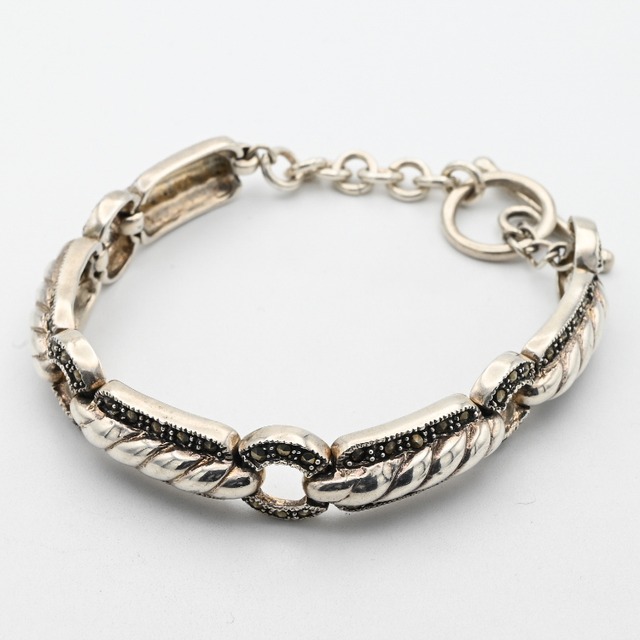 Marcasite Accent Twisted Design Panel Link Bracelet / Denmark