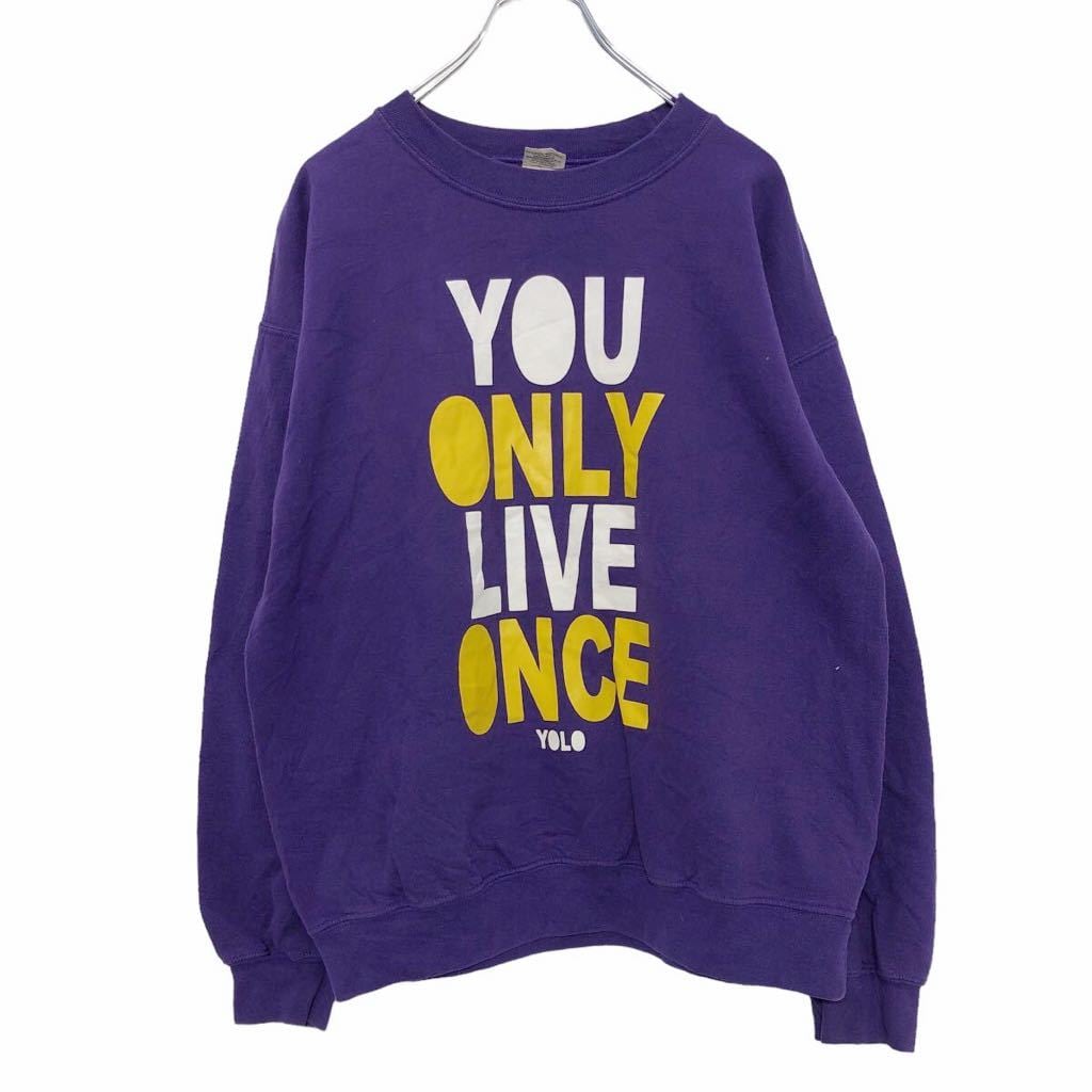 GILDAN プリント スウェット トレーナー M パープル ホワイト イエロー