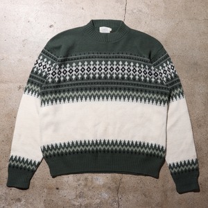 XL 60s 70s BRENT アクリル ニットセーター ノルディック柄 緑 
