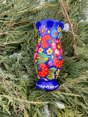 ペトリキウカ塗り　木製花瓶 12cm（ティモシェンコ作）