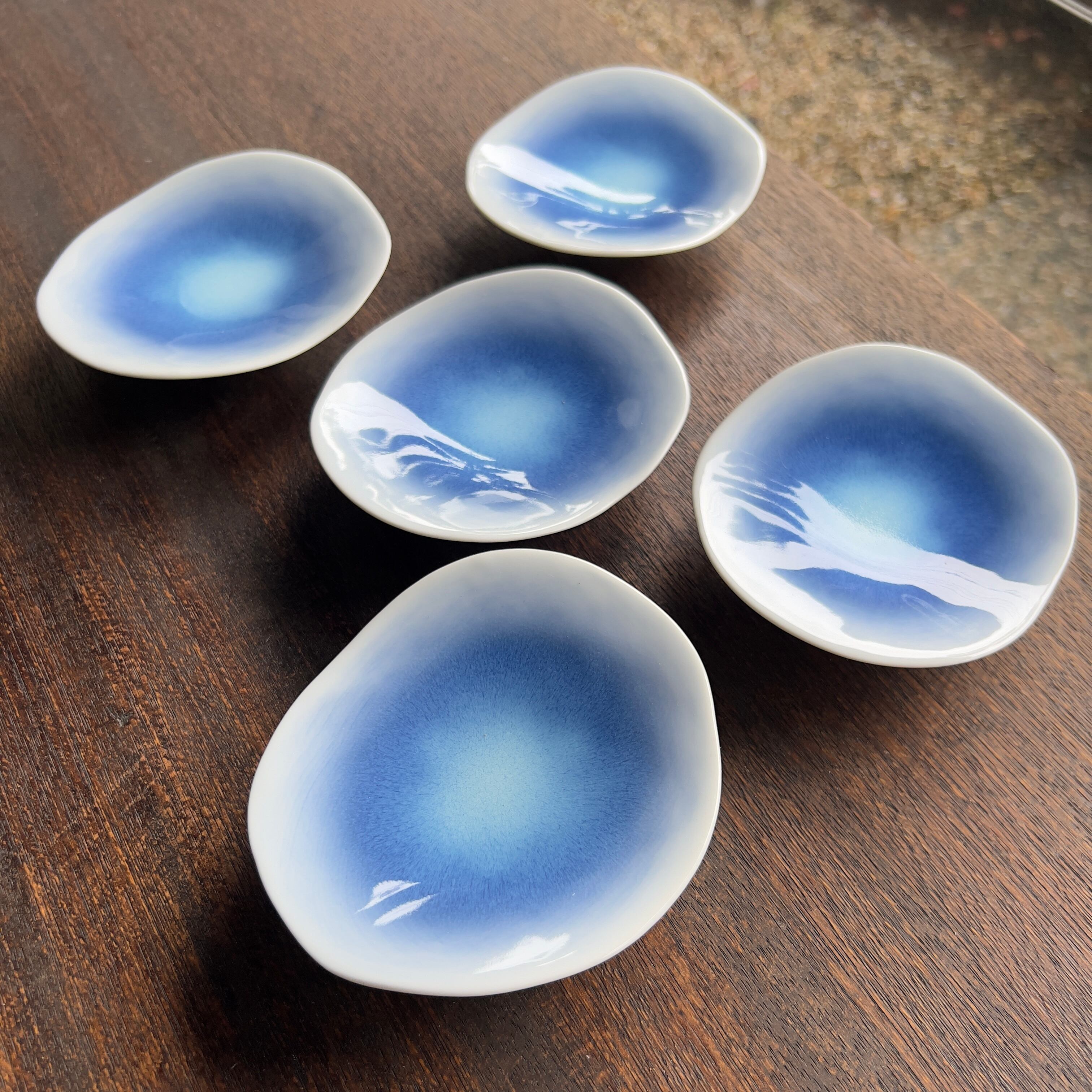 青 変形三つ足小皿 5枚セット