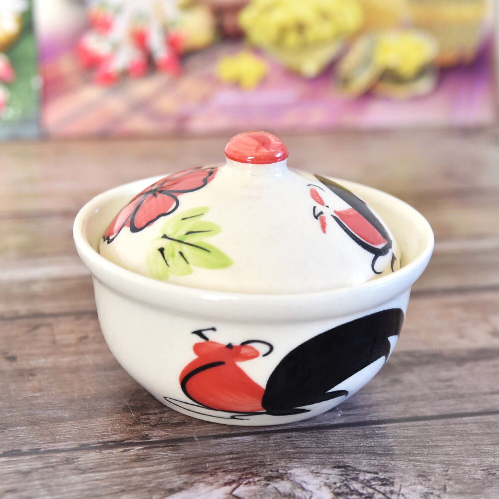 タイ ランパーン陶器 ニワトリ柄 蓋付きボウル （小鉢や薬味入れに） S