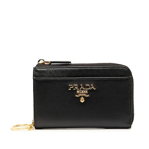 プラダ コインケース コンパクトウォレット 財布 ブラック サフィアーノレザー レディース PRADA 【中古】