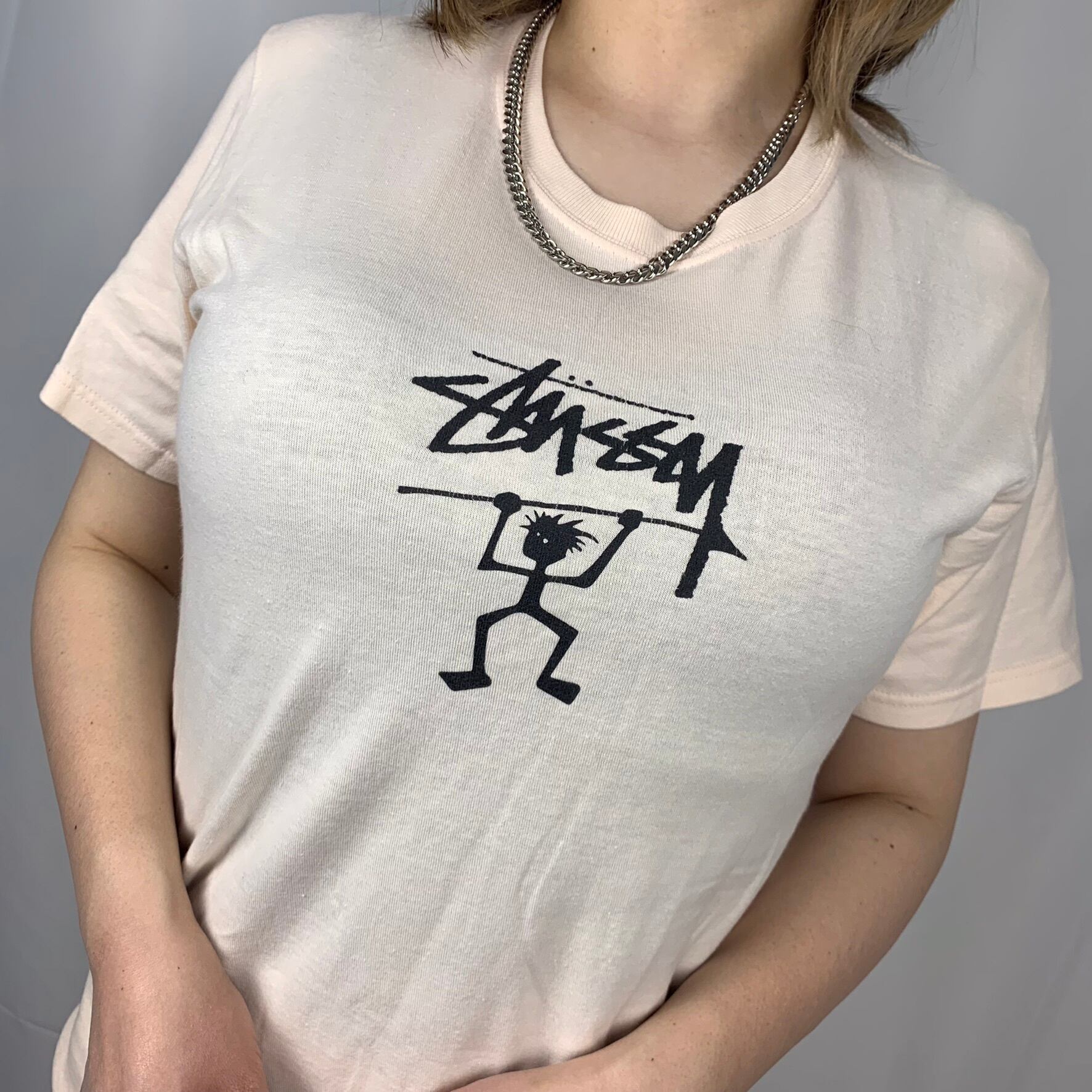 ステューシー ウォリアーマンプリントtシャツ シャドーマン 薄ピンク 古着monster Com