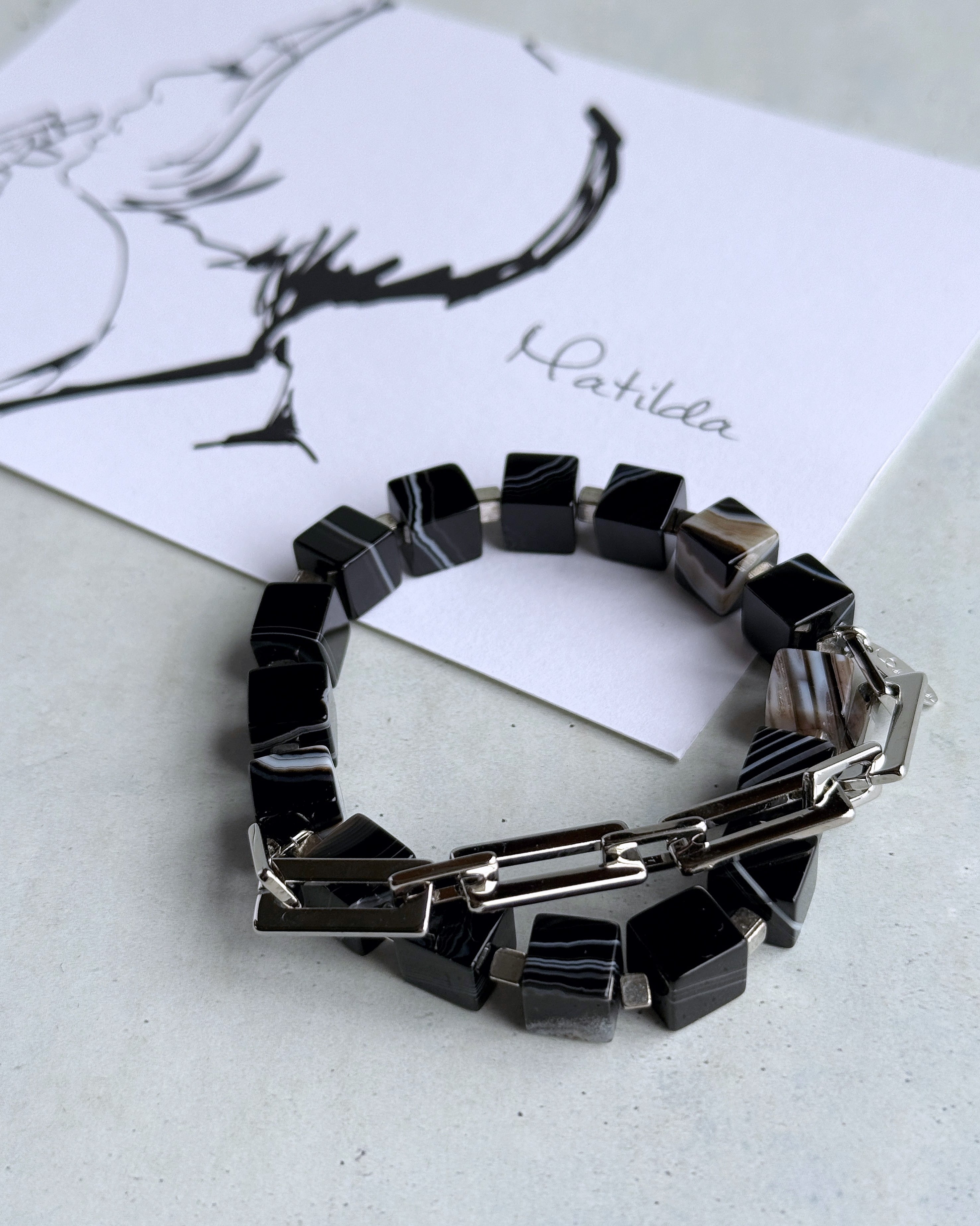 Chain & stone bracelet(ストライプオニキス)