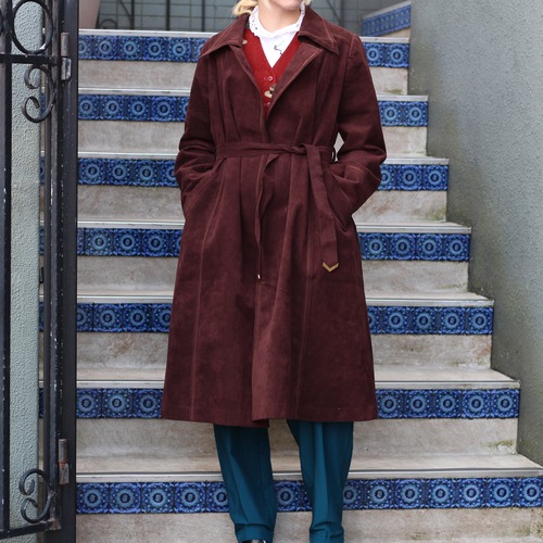 RETRO VINTAGE FAKE SUEDE BELTED COAT/レトロ古着フェイクスエードベルテッドコート