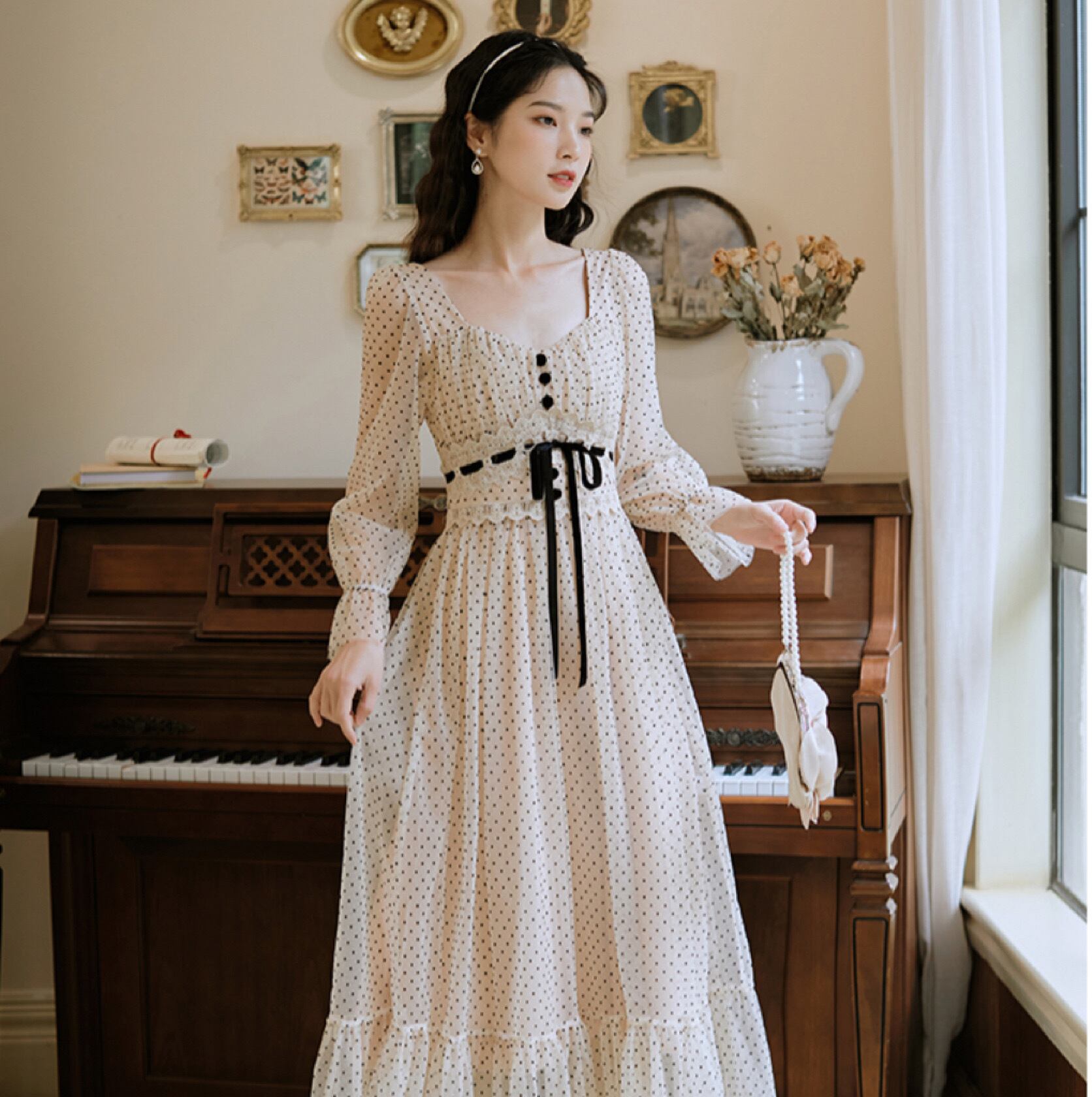 Aフレンチレトロワンピース ドット F D F Fee Des Fleurs フェデフルール