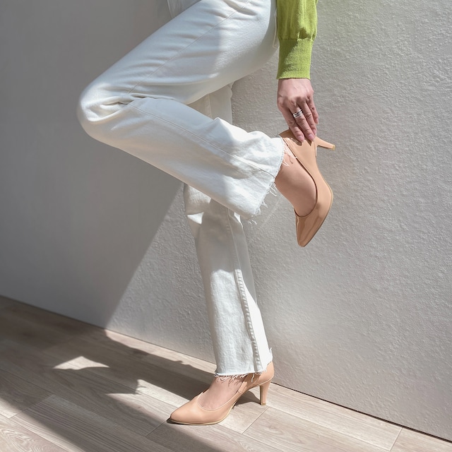 【OT3749】ポインテッドトゥ パンプス：メルティコーラル 24.5cm【一部難あり】