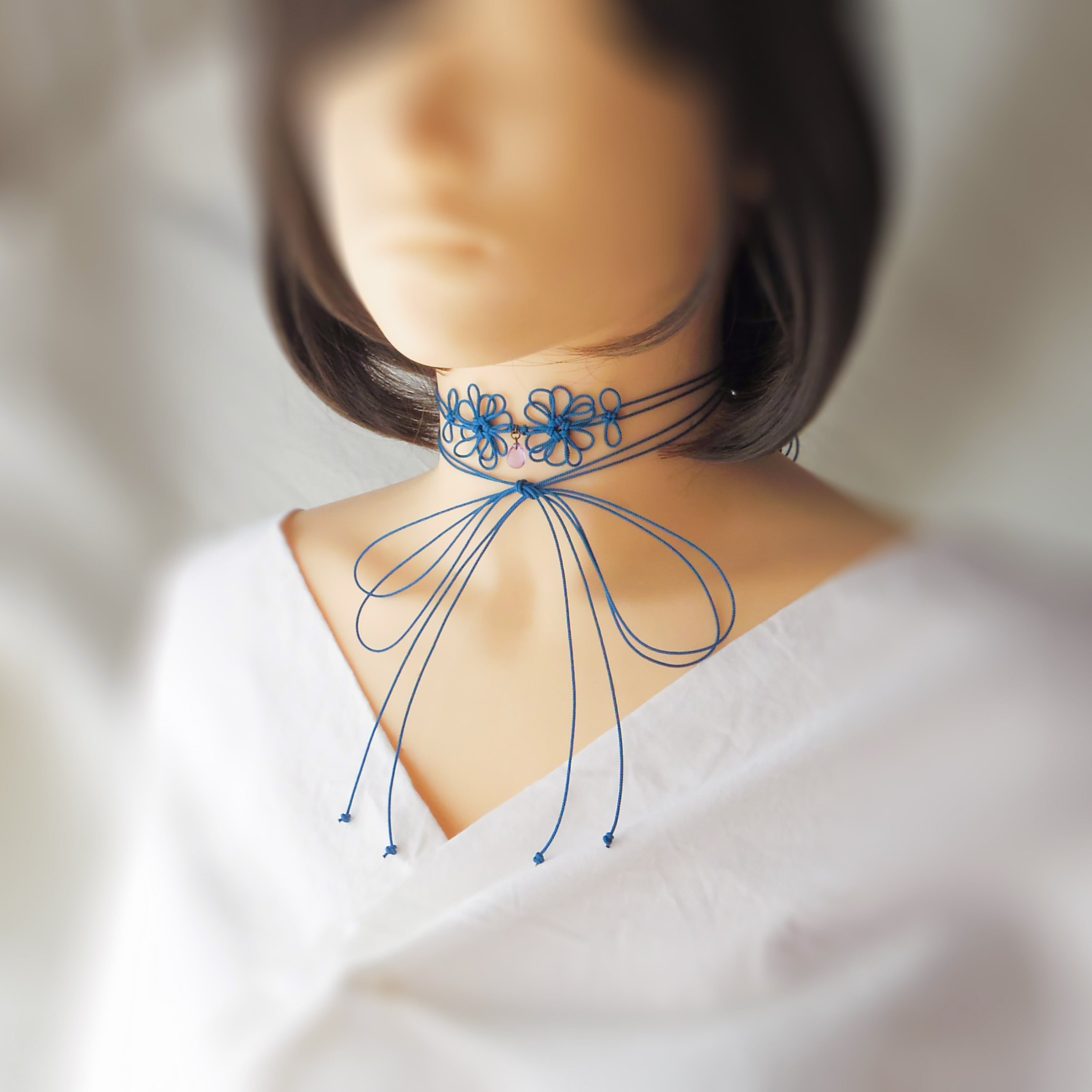 飾り結びチョーカー「冴エ、眩ユ」【軽量】浴衣・着物・フォーマル華やぐ二重巻。