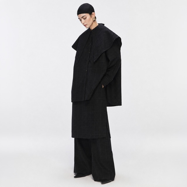 Check pattern layered pant skirt A00076