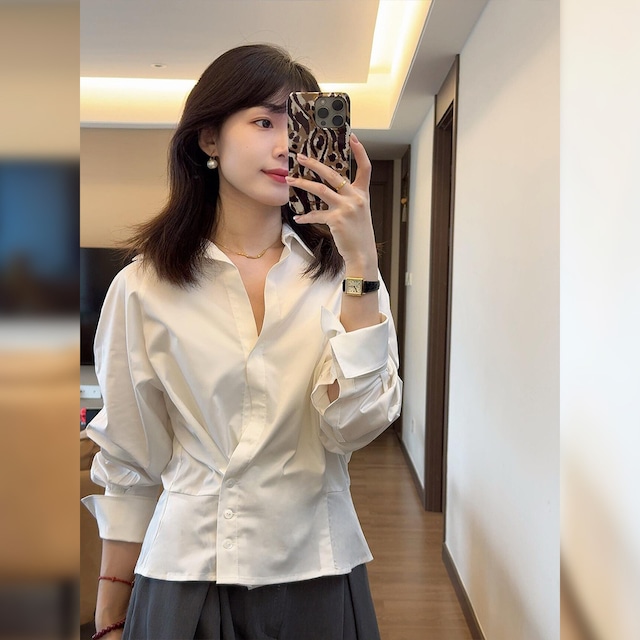 【シャツ】シャツ ブラウス レディース おしゃれ 長袖 ペプラム カシュクール きれいめ 白  おしゃれ 体型カバー 着痩せ オフィストップス シャツ ブラウス 韓国 ブラウス 春 夏 秋 20代 30代 40代 50代 シンプル オフィス レディース フォーマル きれいめ S M L XL