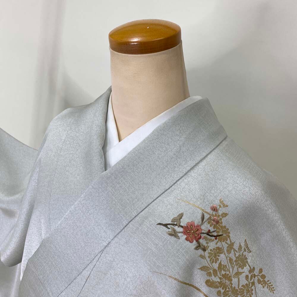 付け下げ 訪問着 中古 白色 グレー 裄丈68cm 身丈163cm 結婚式 入学式  