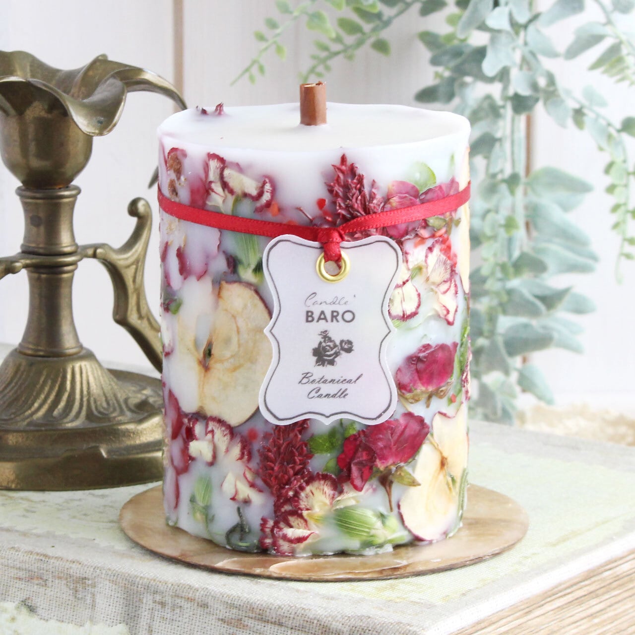 B1224 木芯ソイガーデンボタニカルキャンドル アップル カーネーション ミニローズ Etc Candle Baro