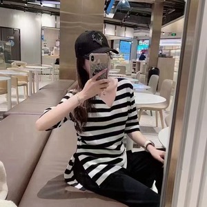 ウエストリボンつき　ボーダーチュニック　AJ12541-526