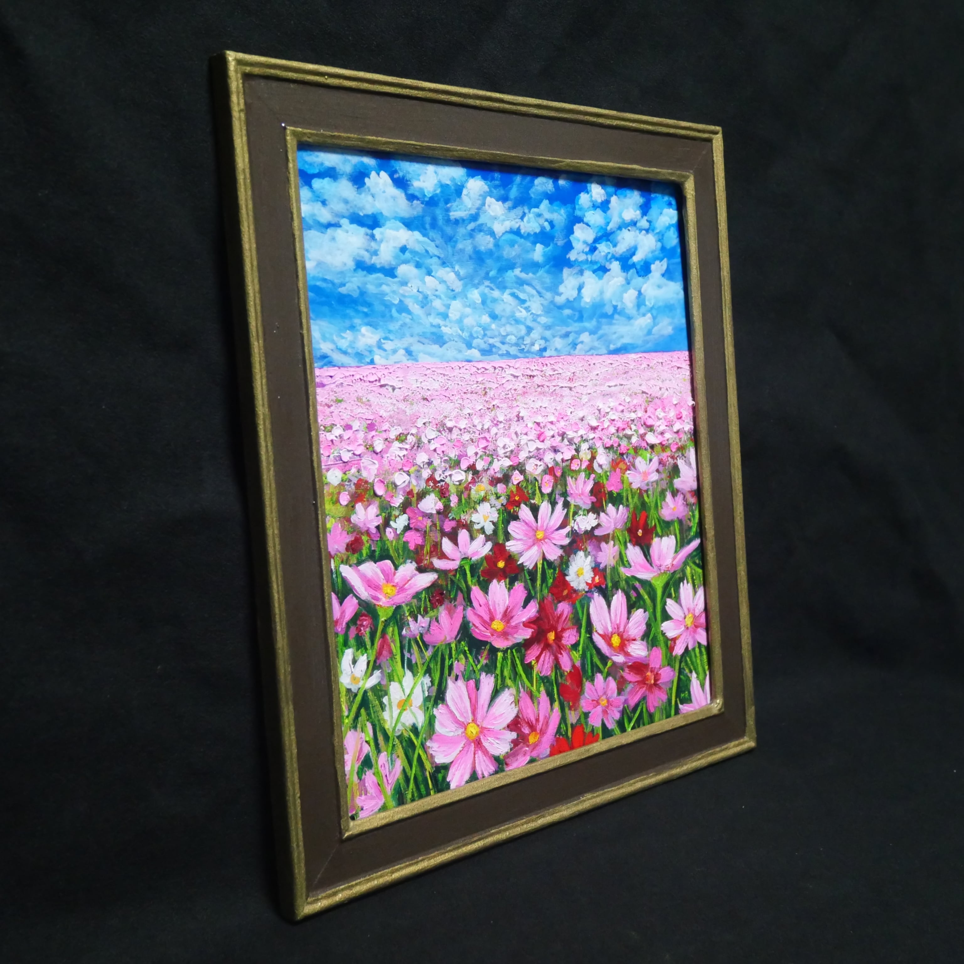 油絵 油彩 油彩画 絵画 絵【秋空とコスモス】 | HIROSHI1990