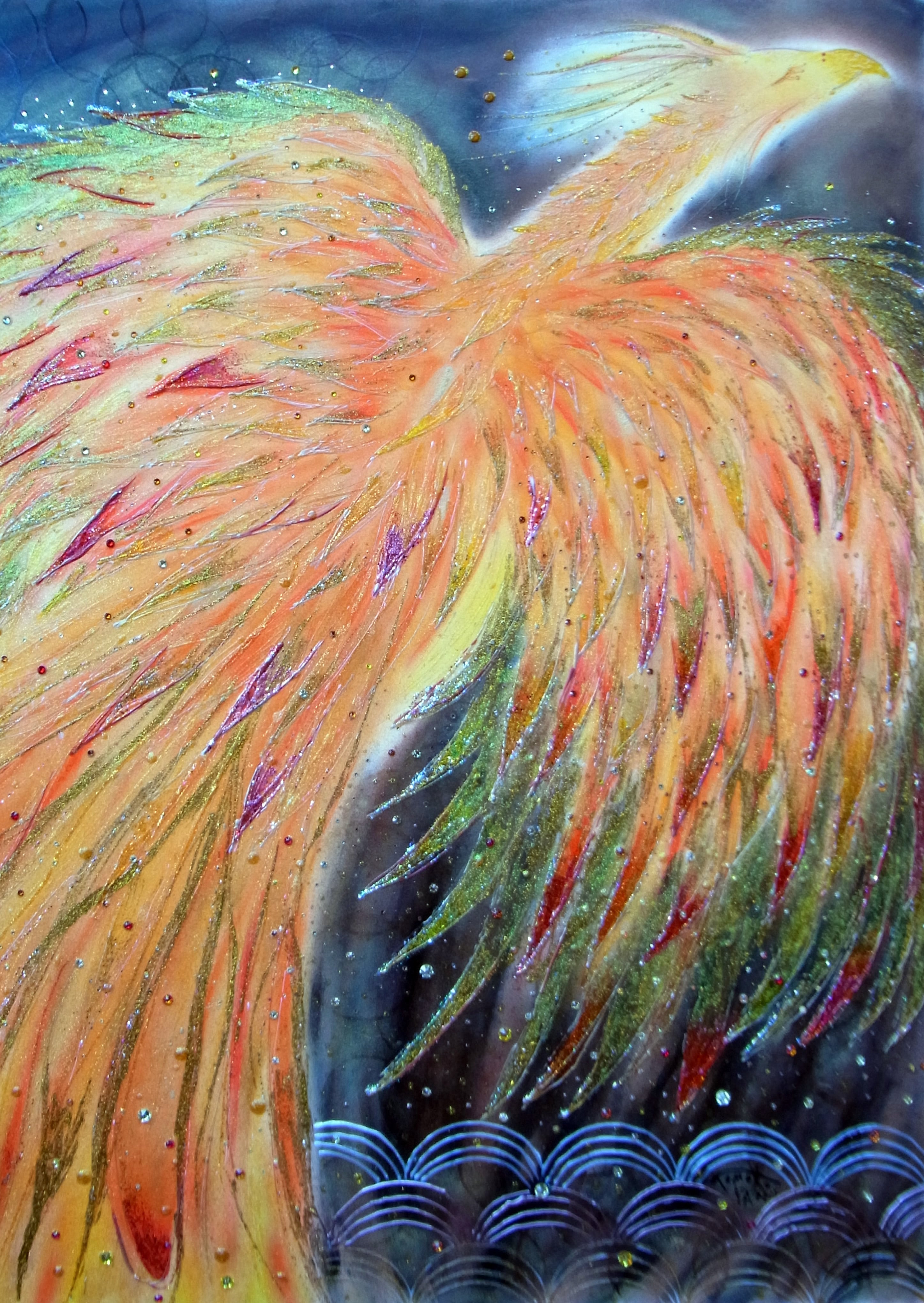 火の鳥の絵 癒し 可愛い 動物 ヒーリング フェニックス 鳳凰 パステル