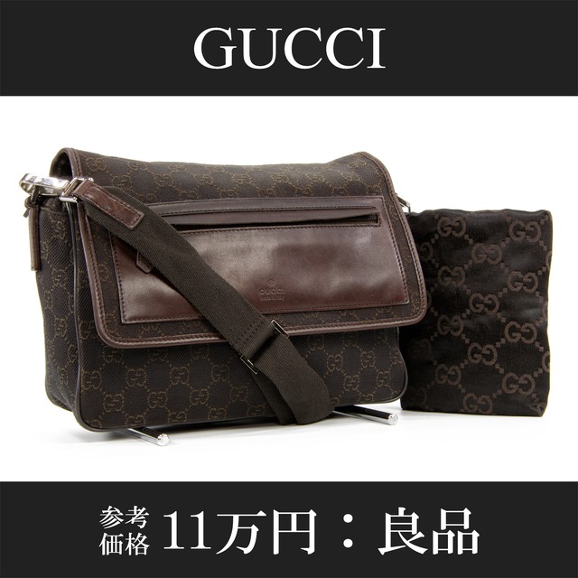 【本物・送料無料・良品】グッチ・ショルダーバッグ(GGキャンバス・人気・斜め掛け・茶色・ブラウン・女性・メンズ・男性・A745)