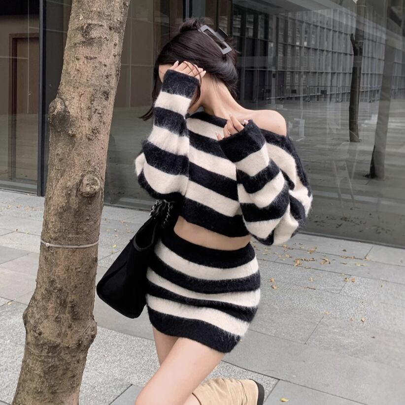 【set】ボーダー柄ニットセット M28220