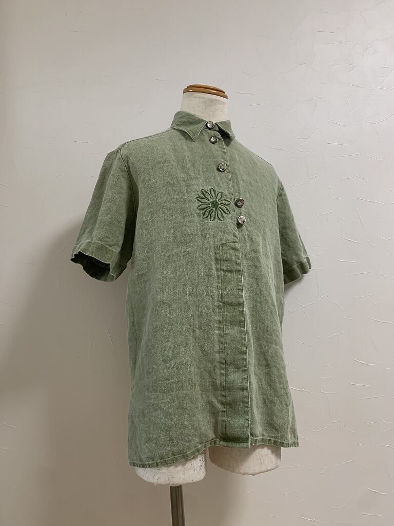 1980~90's Euro Linen Embroidery Design Shirt