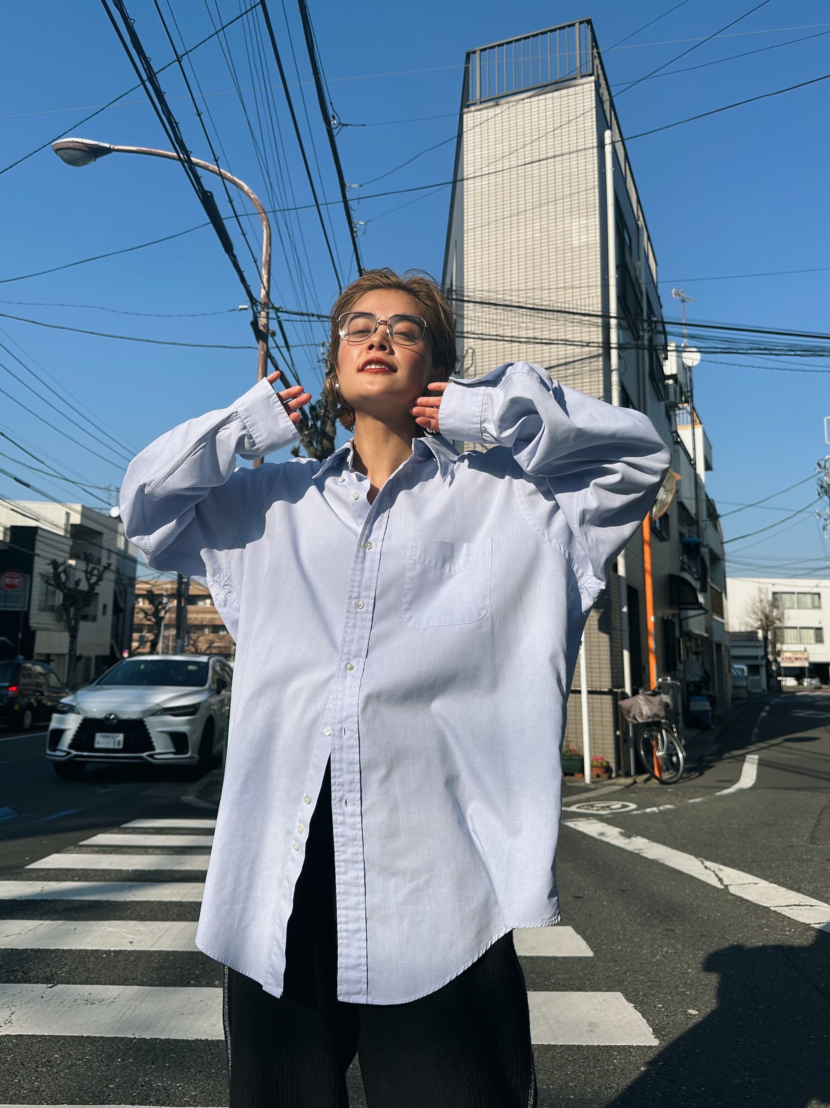 (SH747)Brooks Brothers cotton BD shirt made in USA(blue)