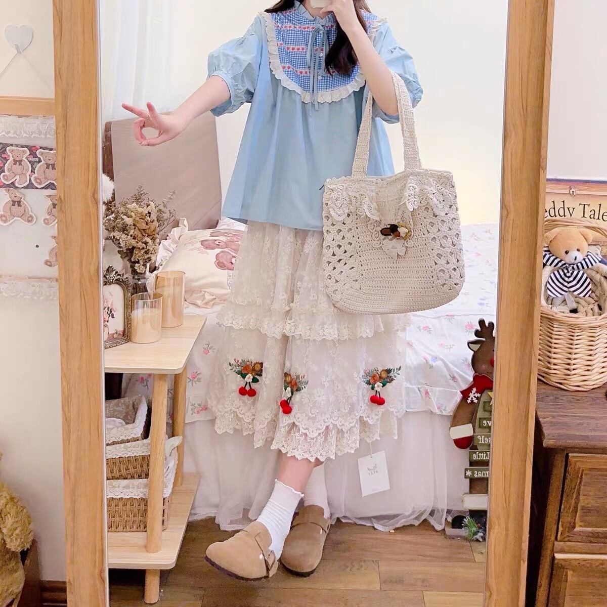 ボトムス スカート ガーリー 古着 レース ベージュ フレア ガーリー