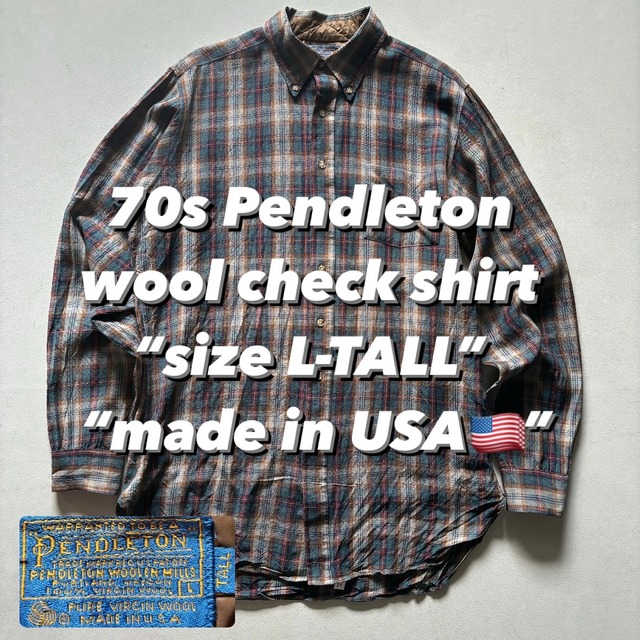 70s Pendleton wool check shirt “size L-TALL” “made in USA USA古着 