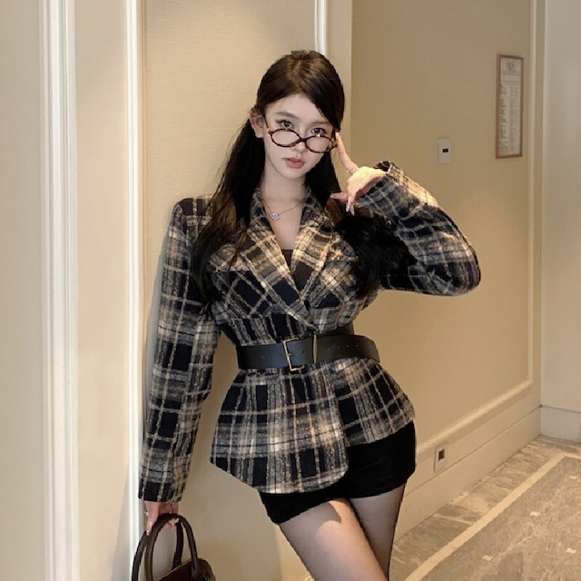 アウター スーツ ジャケット チェック柄 レトロ ファッション S M L