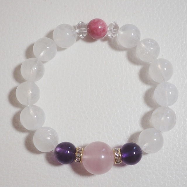 (F)２０２６年開運ブレスレット ～マダガスカル産ローズクォーツ×アメジスト×エンジェルラダー×ロードナイトブレスレット～
