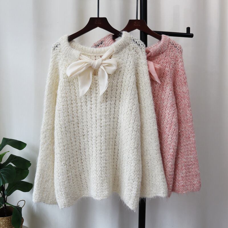 【tops】リボン付きニットセーター M26372