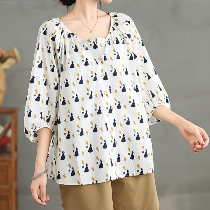 プリントVネックシャツ10952