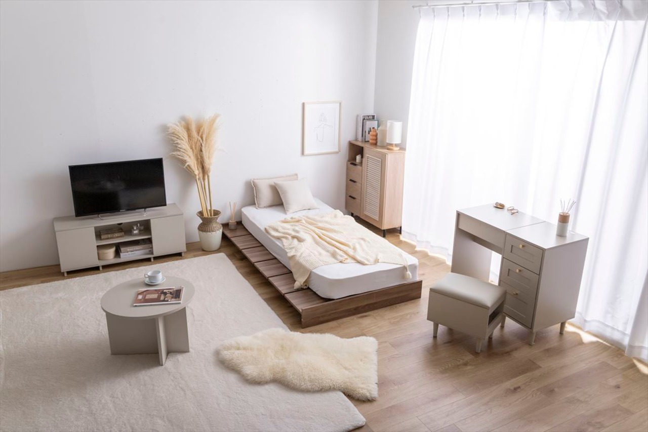 【セミシングルショート】Yuseong幅100cm幅広すのこローベッド　ヘッドボードタイプ(ボンネル)