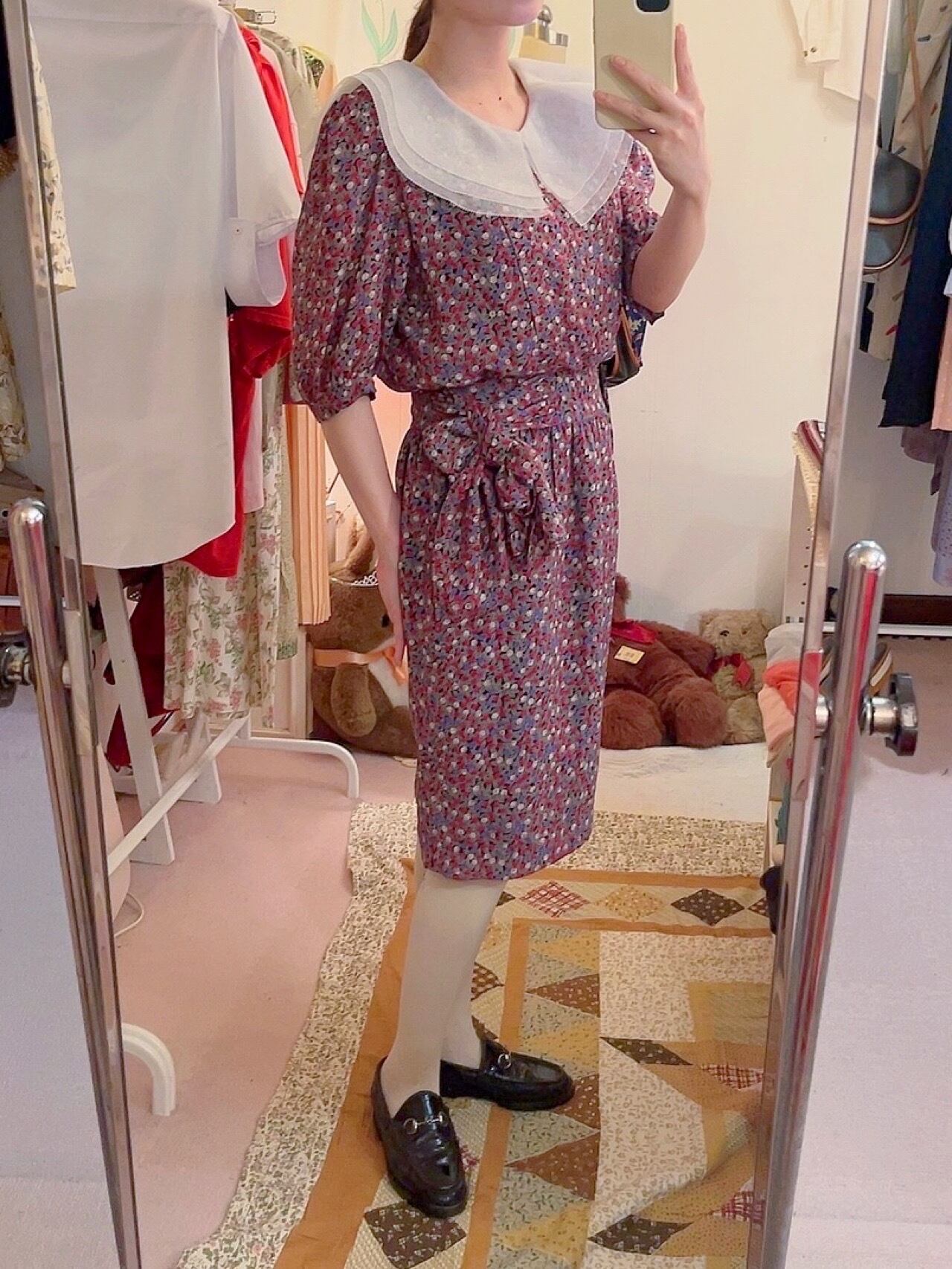 big collar side ribbon one-piece