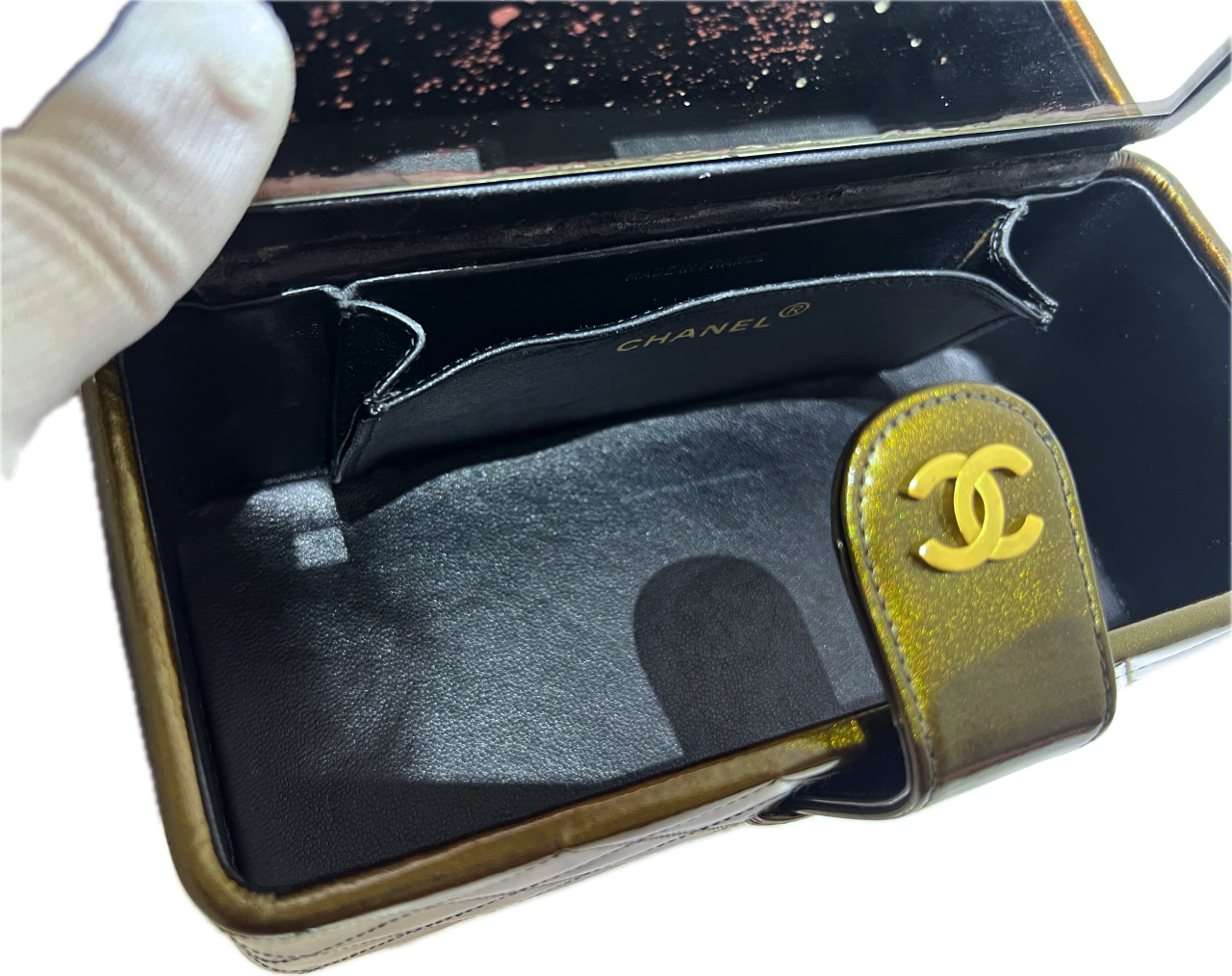 ヴィンテージ シャネル ミラー付 エナメル バニティケース 化粧ケース