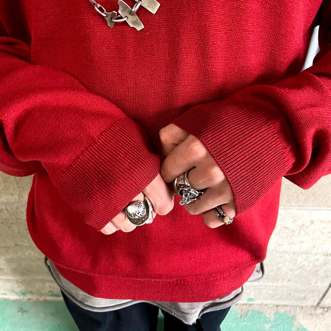 80年代 ラコステ クルーネック ウール アクリルニットセーター メンズL