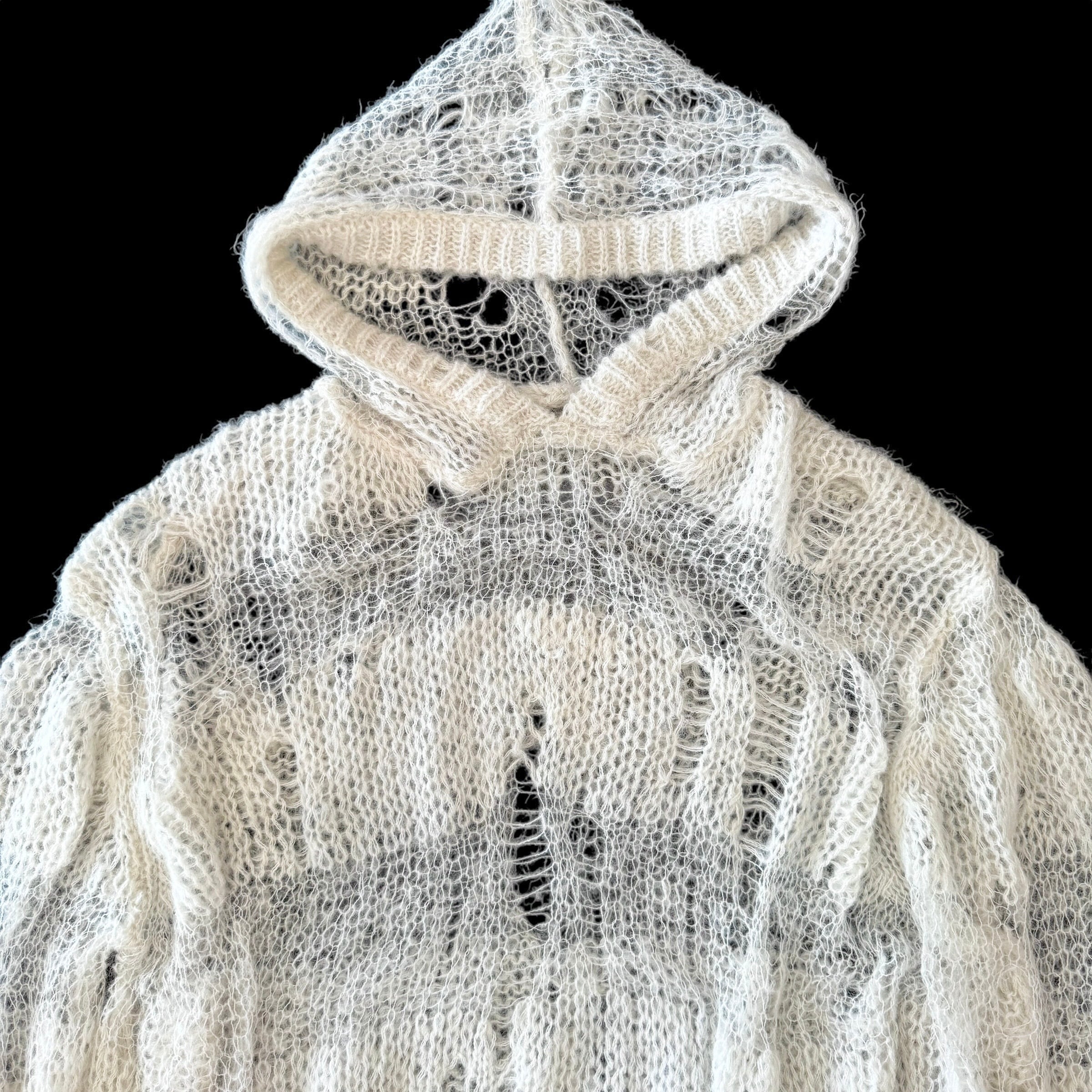 ダメージニットフーディー　WHITE