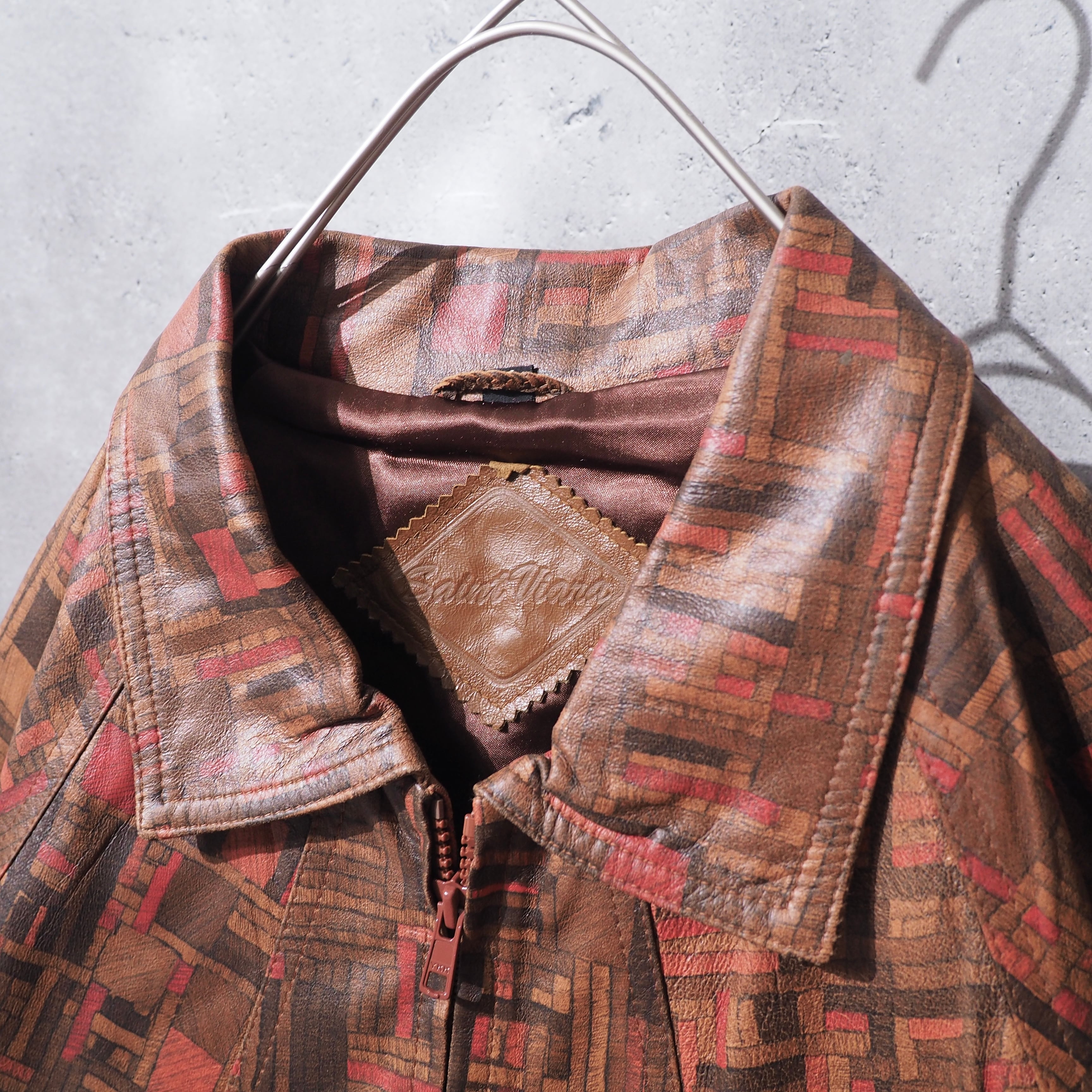 " Special " Geometric full pattern Design sheep leather jacket