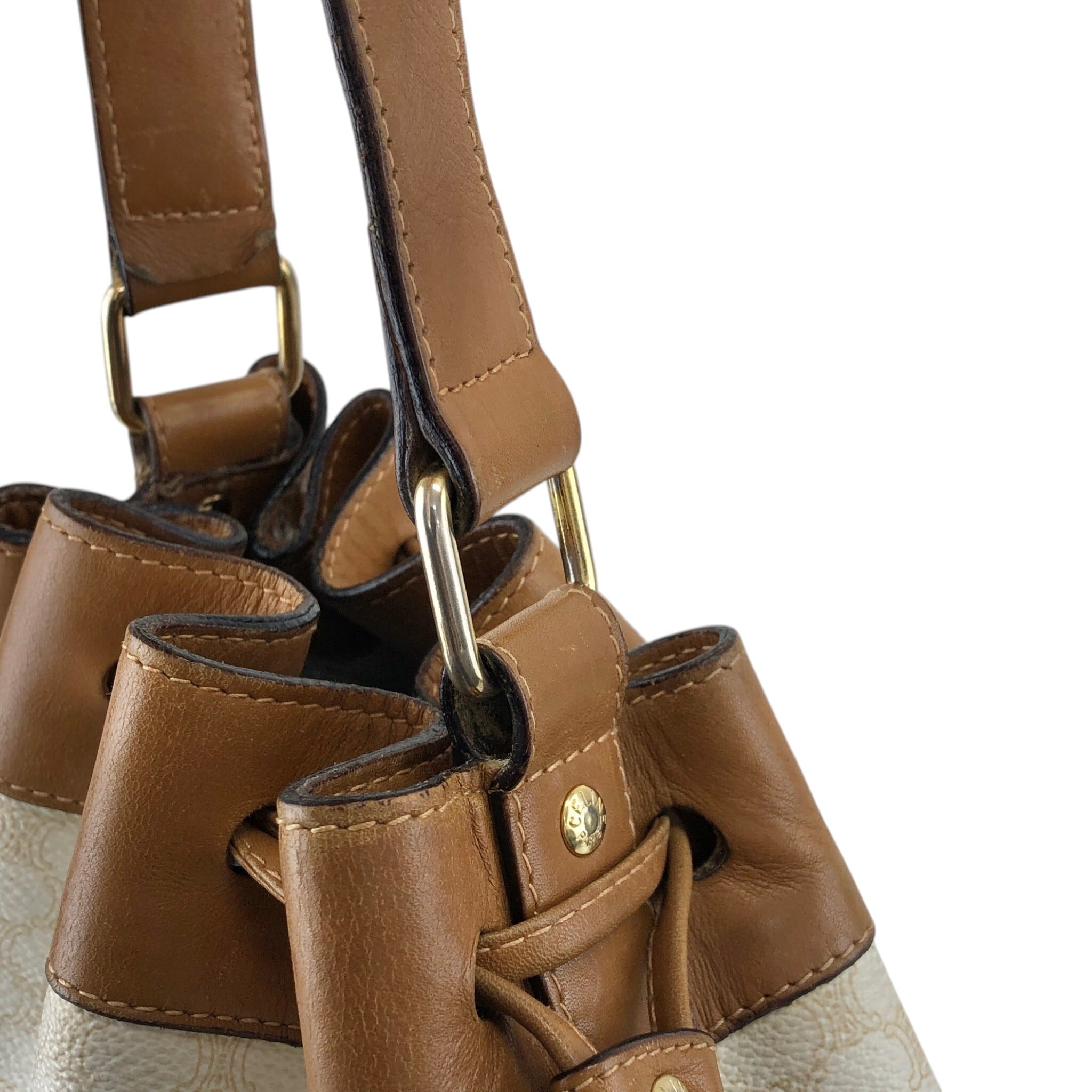 CELINE セリーヌ マカダム ショルダーバッグ ホワイト ブラゾン型押し