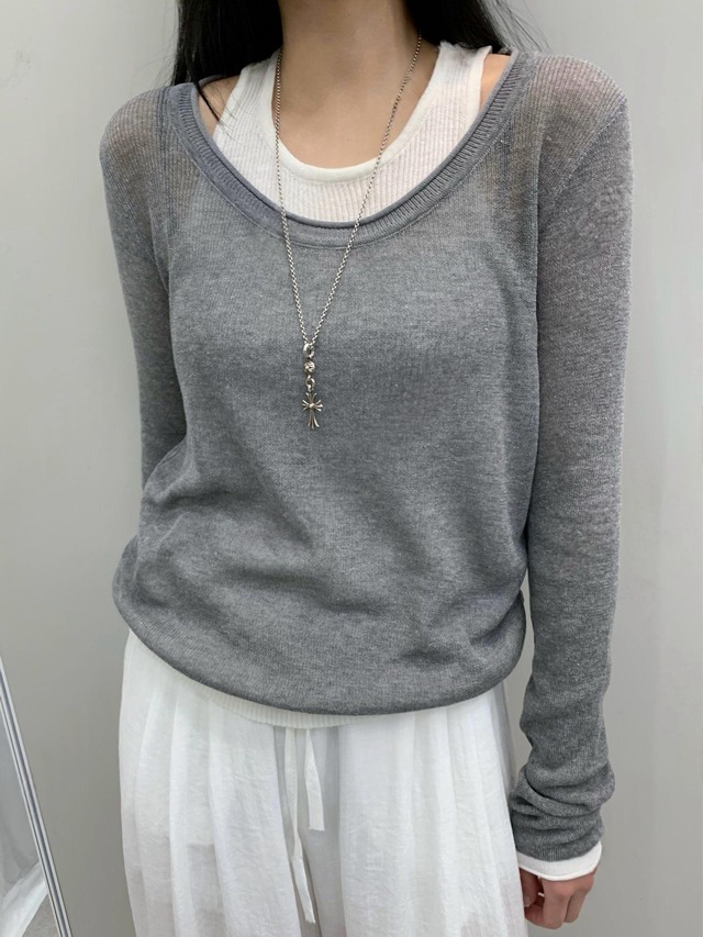 Sheer Scoop Neck Long Tshirt